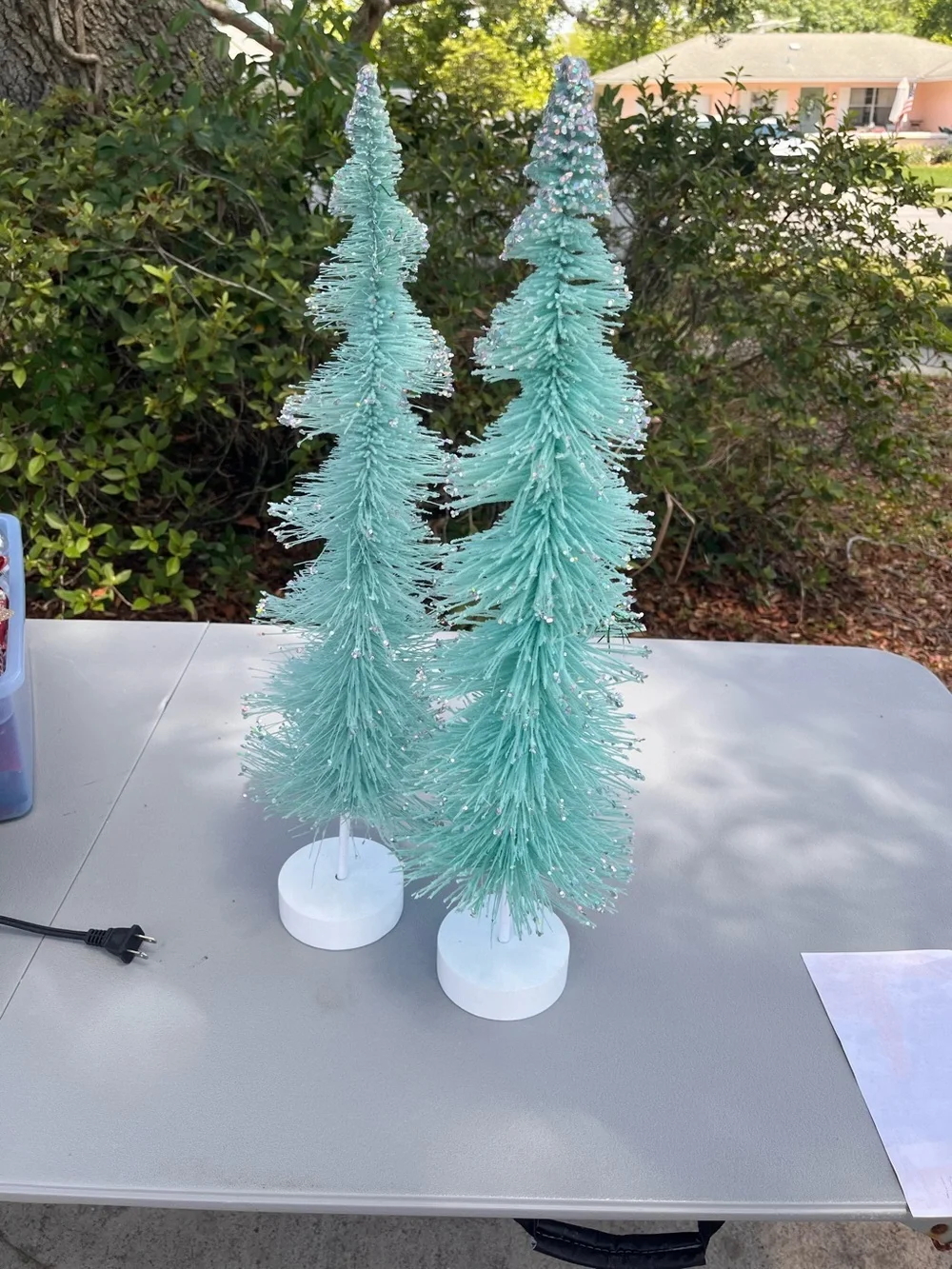 Set 2 Macaron Flocked Pastel Green Large 2 Ft 24” Bottle Brush Christmas Trees